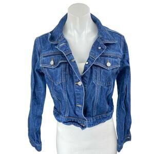 Brandy Melville Blue Long Sleeve Button Up Cropped Denim Jean Jacket Size S